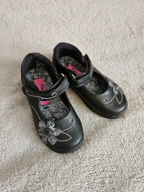 Rachel Shoes Black Mary Jane Floral Toddler Flats 6M